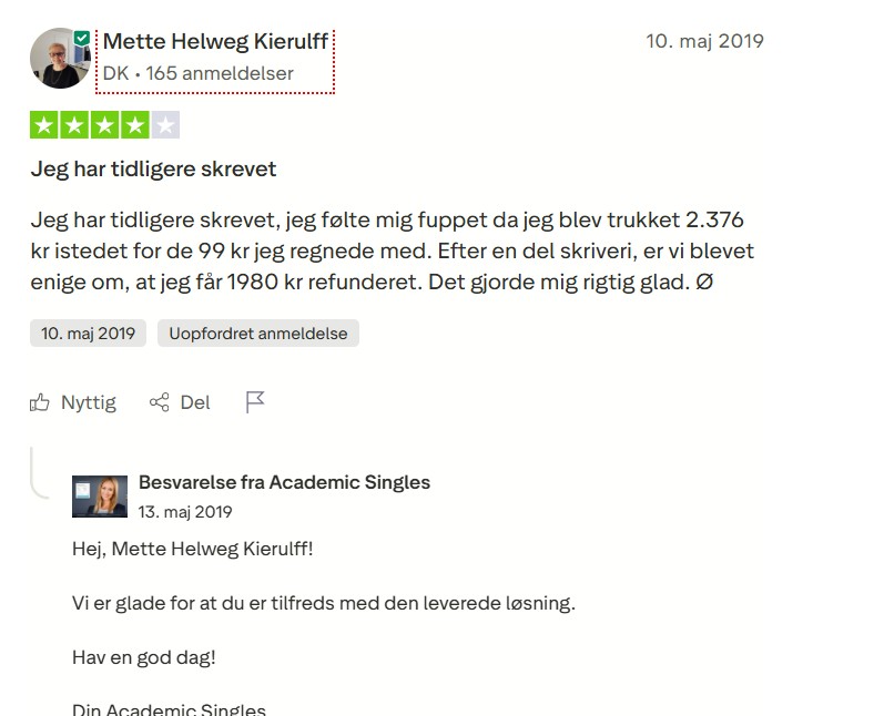 Mette Helweg Kierulff - 4 stjerner - Academic Singles anmeldelse