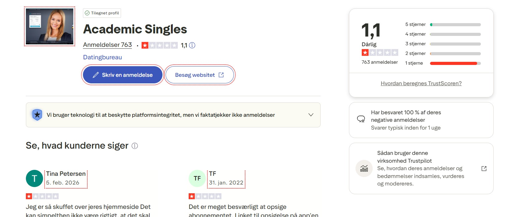 Academic Singles Trustpilot anmeldelser