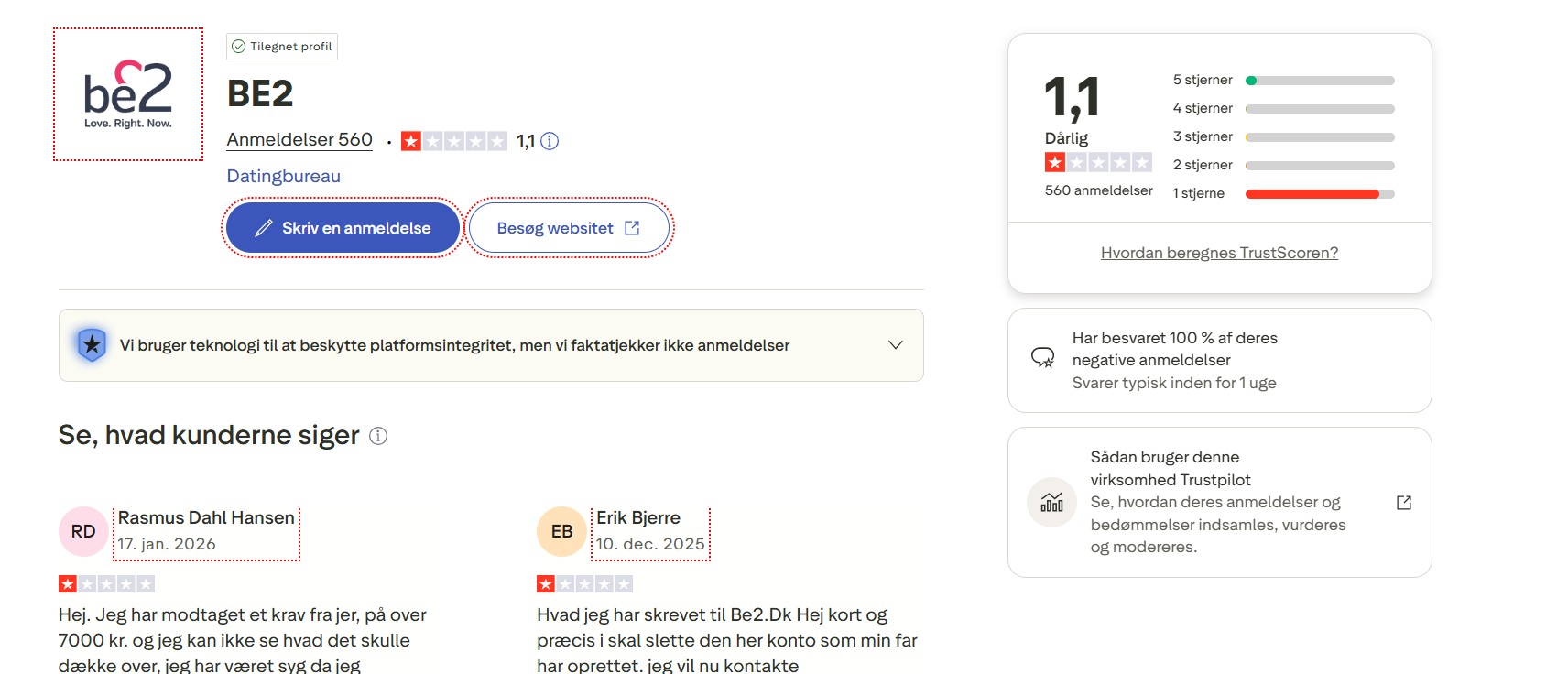 Be2 Trustpilot anmeldelser