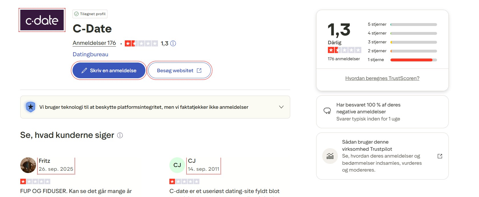 C-Date Trustpilot anmeldelser