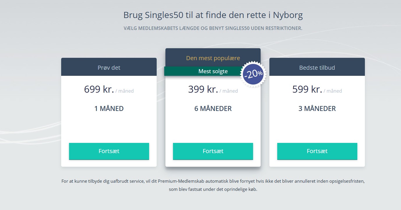 Singles50 Premium medlemskab oversigt
