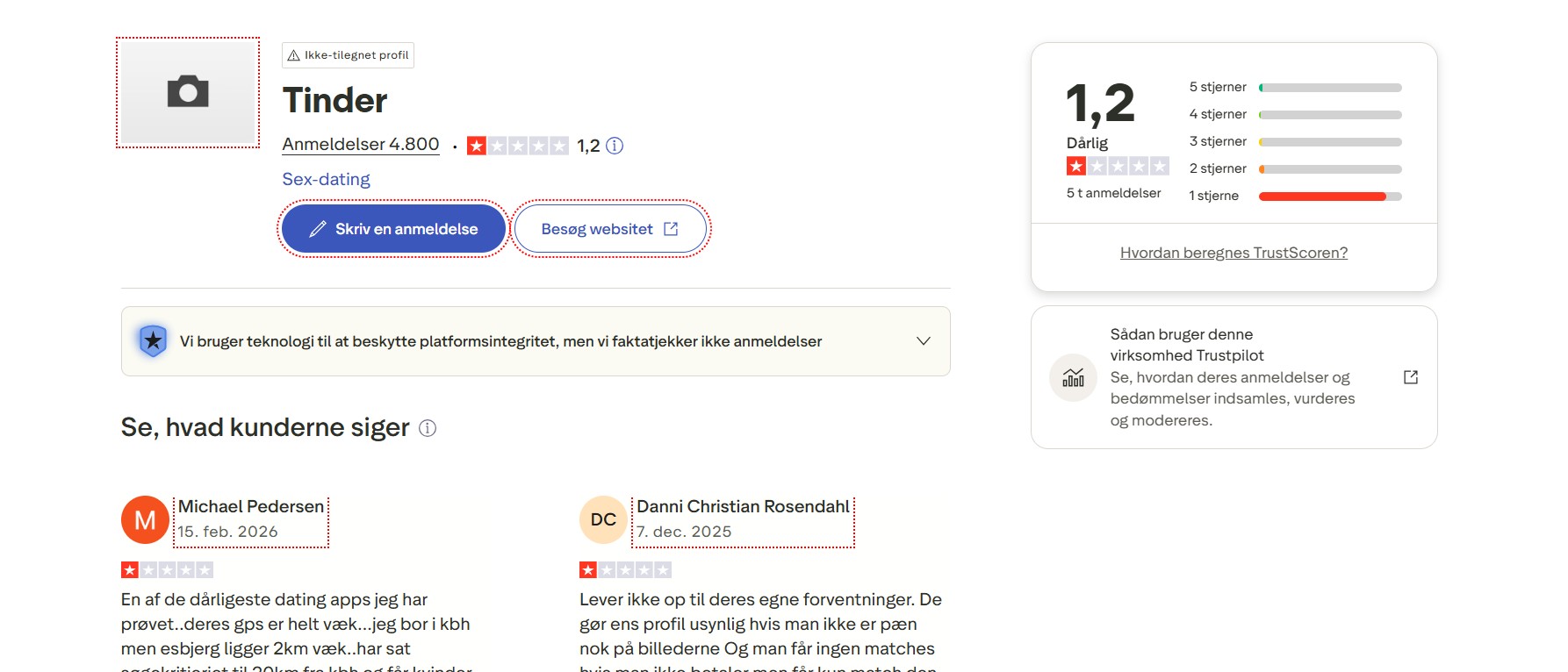 Tinder Trustpilot anmeldelser