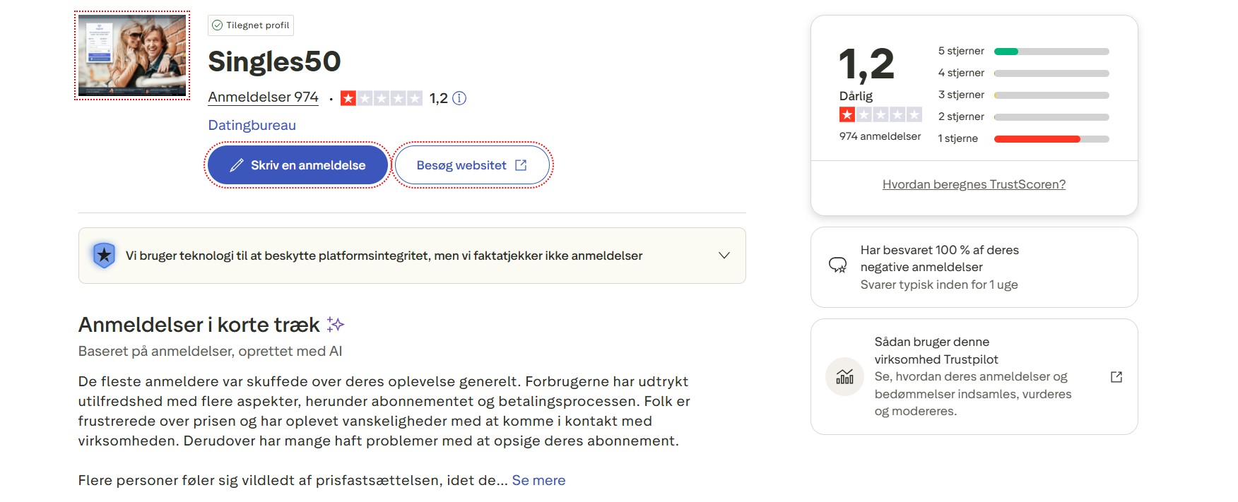 Singles50 Trustpilot anmeldelser Danmark